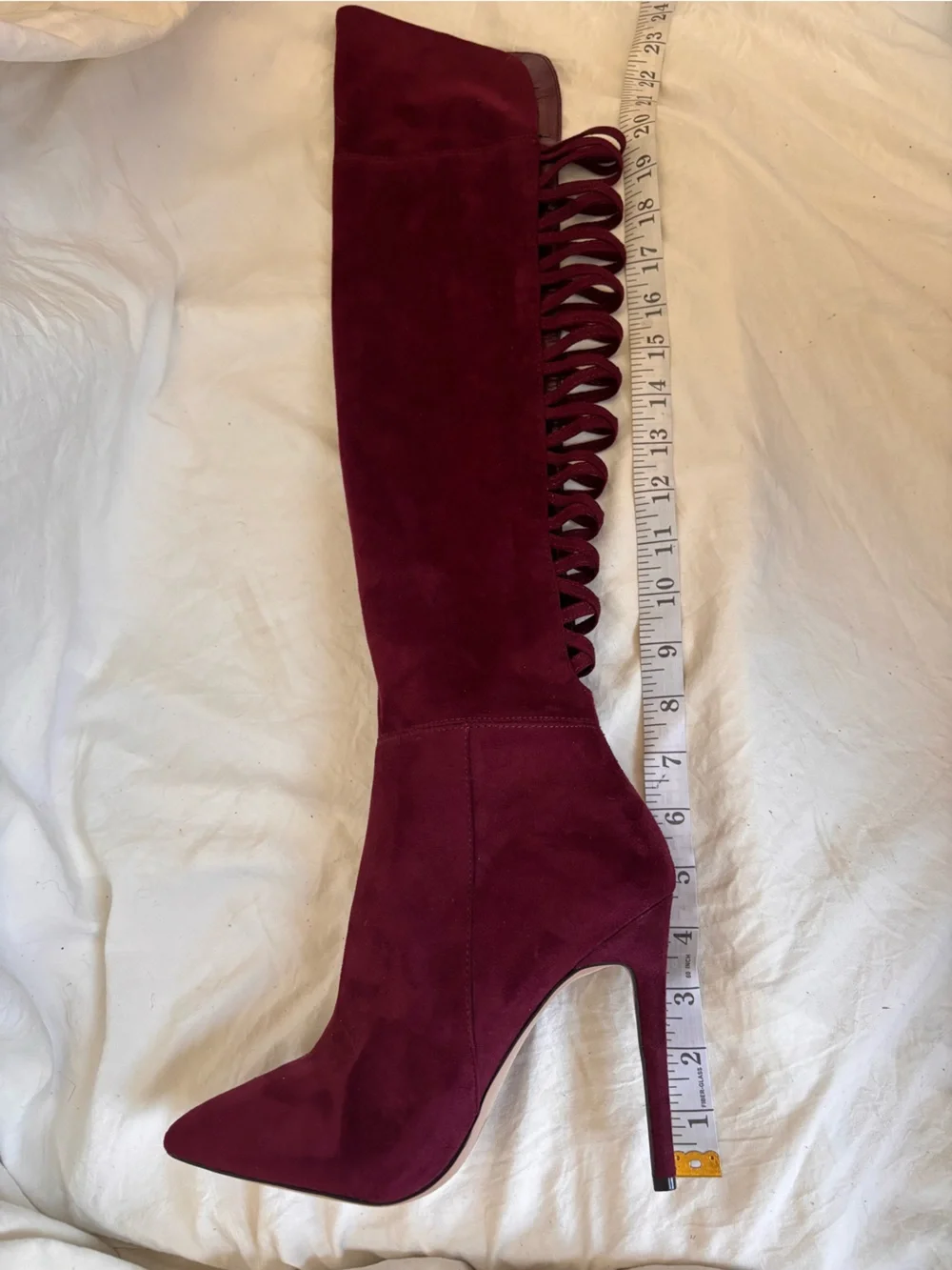 BOLD Aldo Burgundy Over-the-Knee Lace-Up Suede Stiletto Boots | Size 7.5